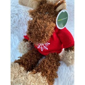 NWT Animal Adventure Soft Plush Moose In Christmas Snowflake Sweater